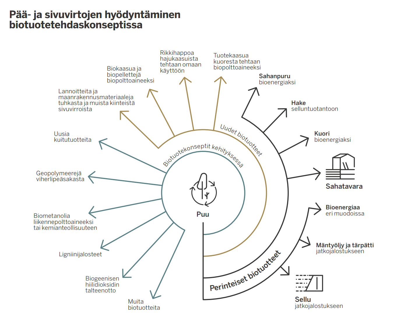 Pää- ja sivuvirtojen hyödyntäminen biotuotetehdaskonseptissa