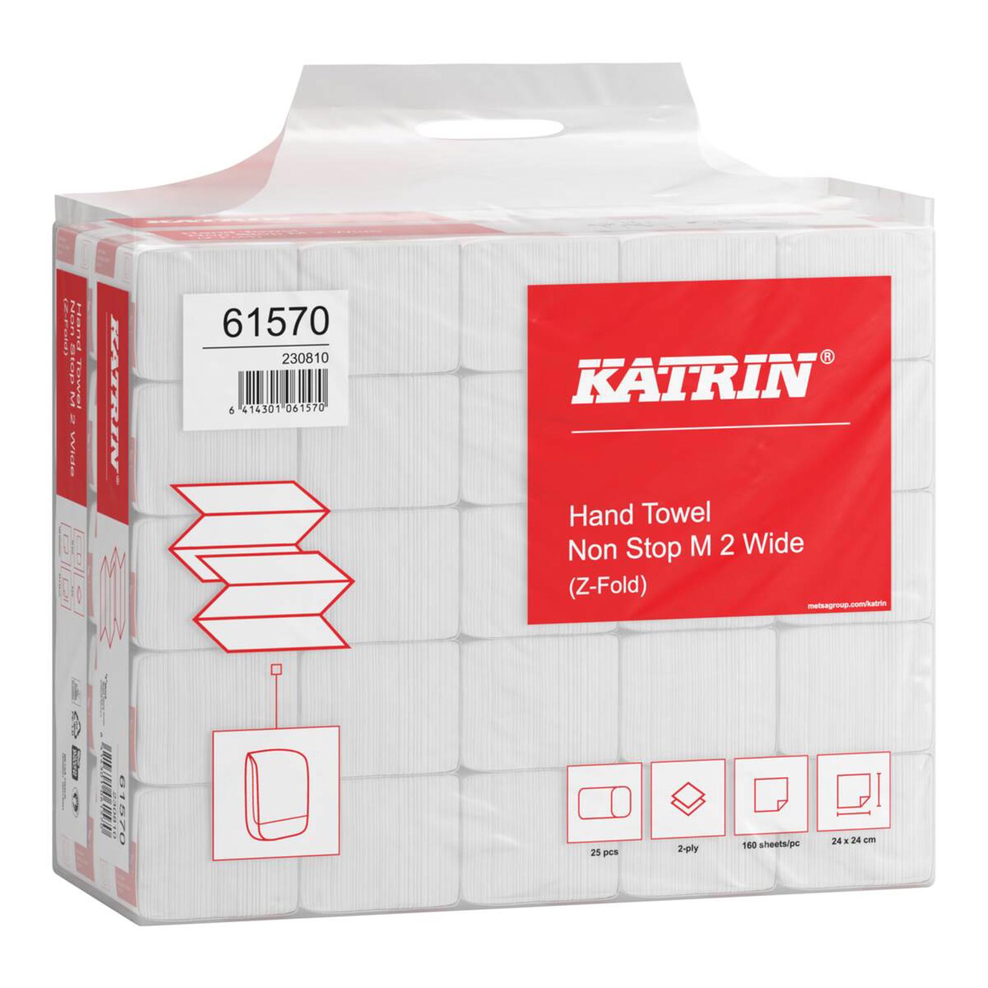 61570-Katrin Z-fold Paper Towels Non-Stop Medium Wide 160 Sheets 2-Ply, Handy Pack-4