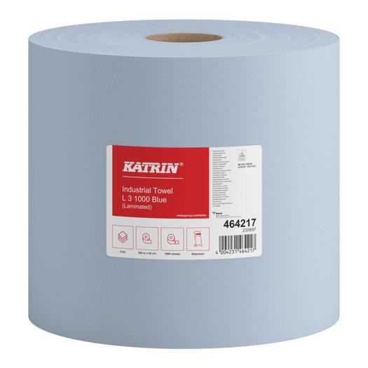 Katrin Industrial Wipes Roll L 1000 Sheets 3-Ply Laminated, Blue