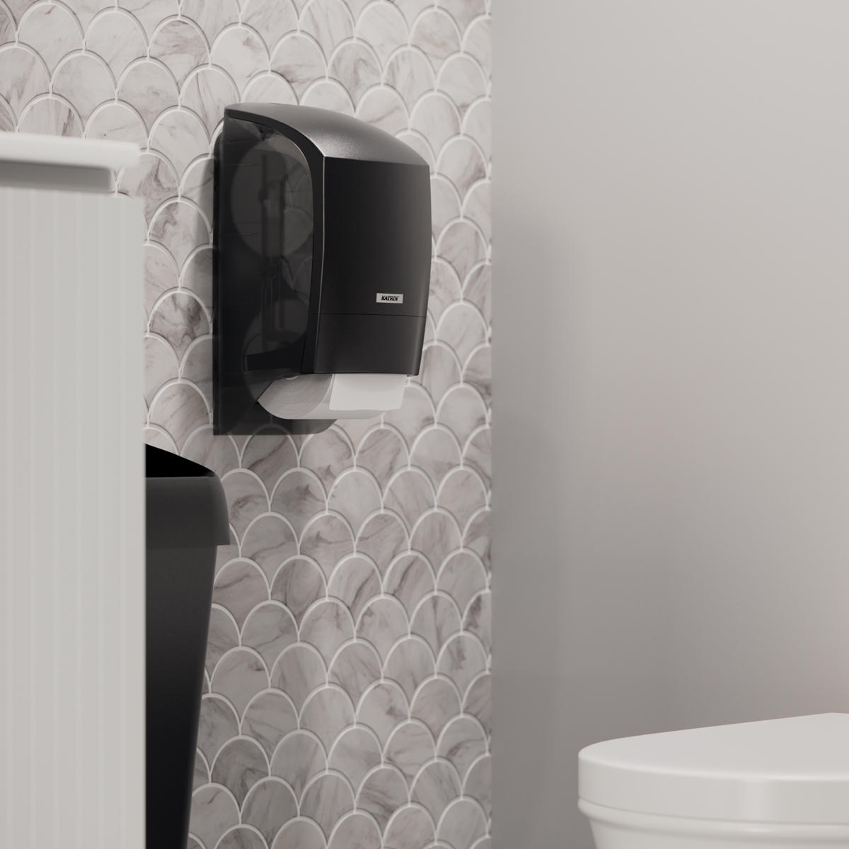 Der Spender bietet Platz für zwei Toiletten-papierrollen. Wenn eine Rolle aufgebraucht ist, fällt die zweite automatisch nach.