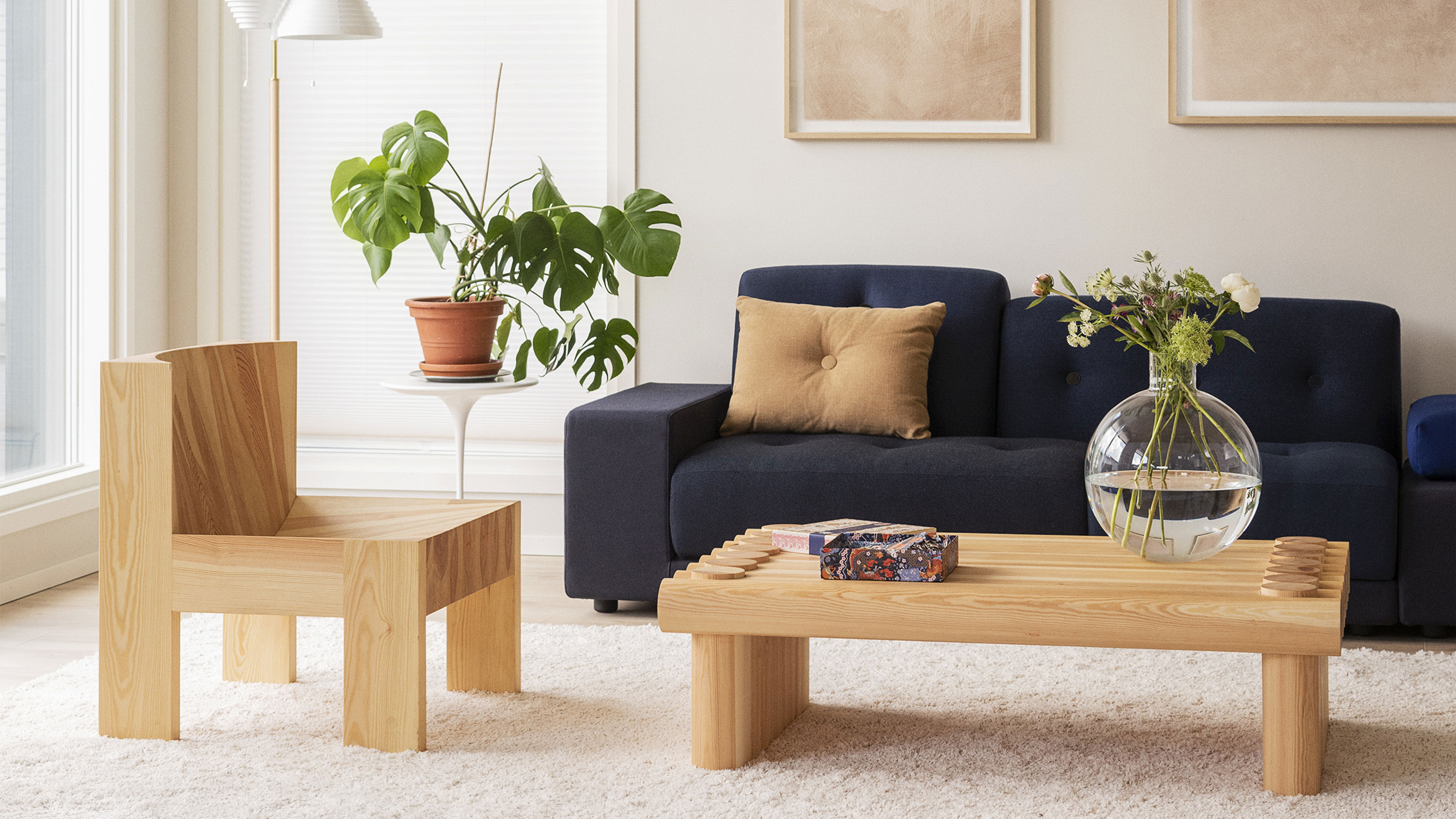 Living room with wood furniture