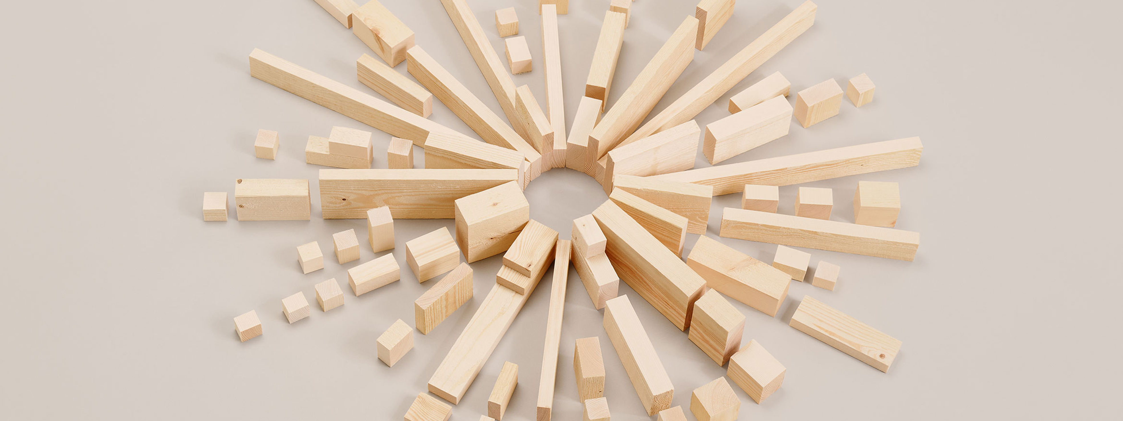 Ornamental circle arranged from pieces of sawn timber