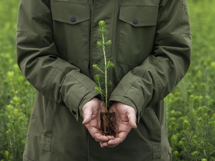 Person holding a spruce sapling