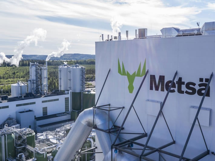 Äänekoski bioproduct mill recovery boiler has a large Metsä logo on it