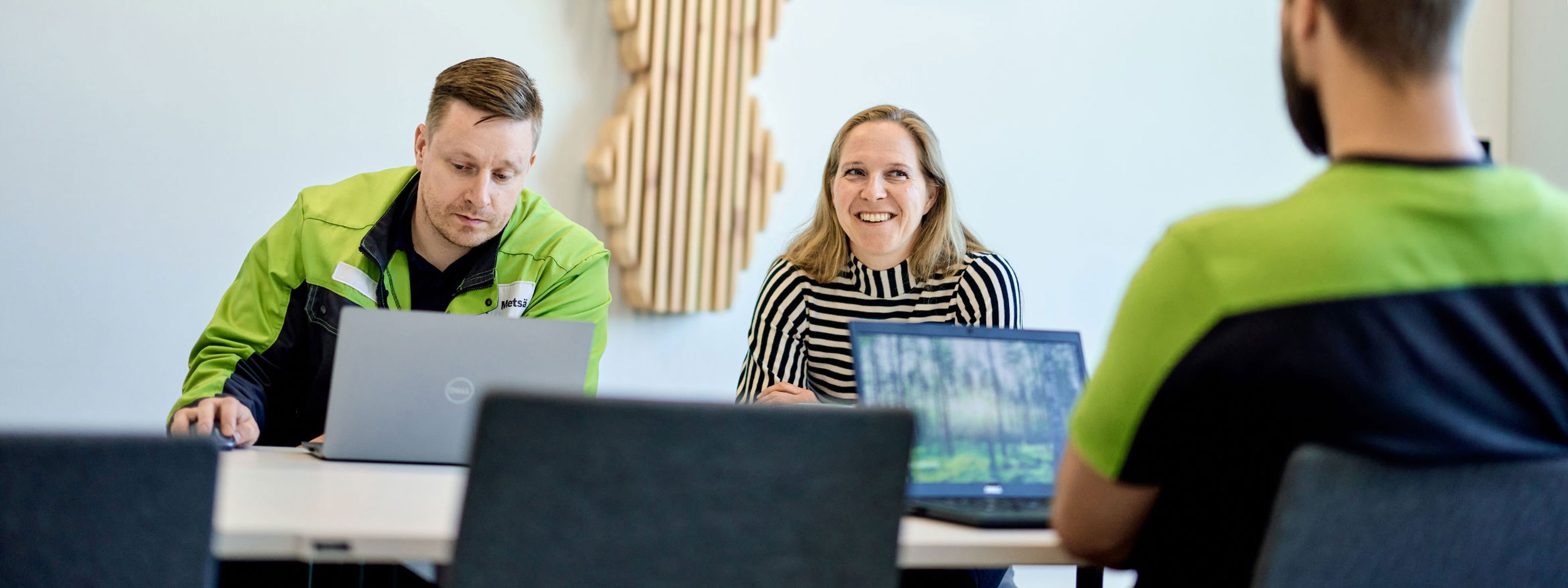 Meeting at Rauma sawmill with a smiling lady