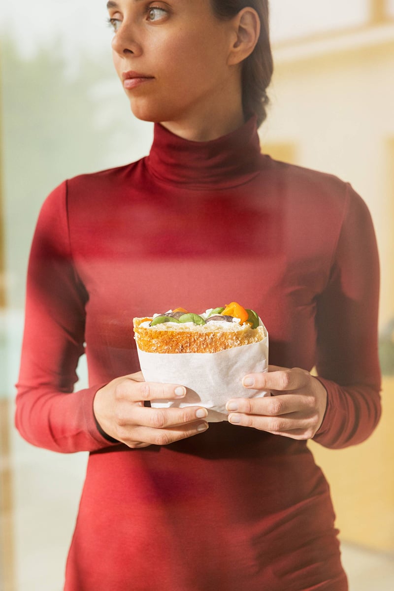 A woman eating a sandwich