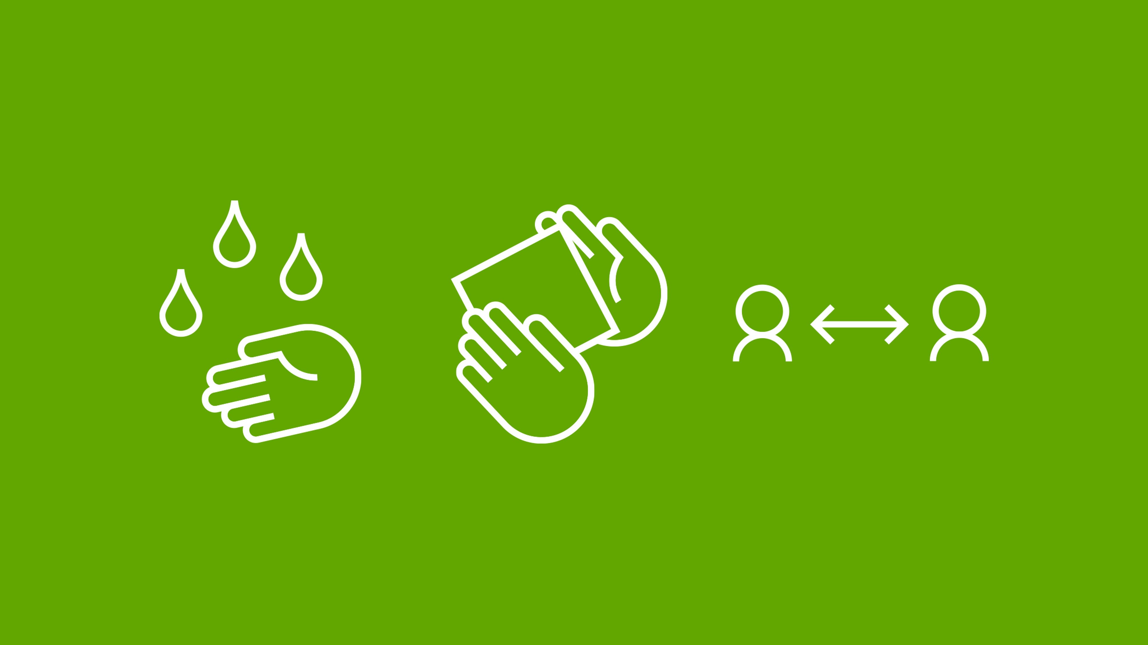 handwashing icons on green background